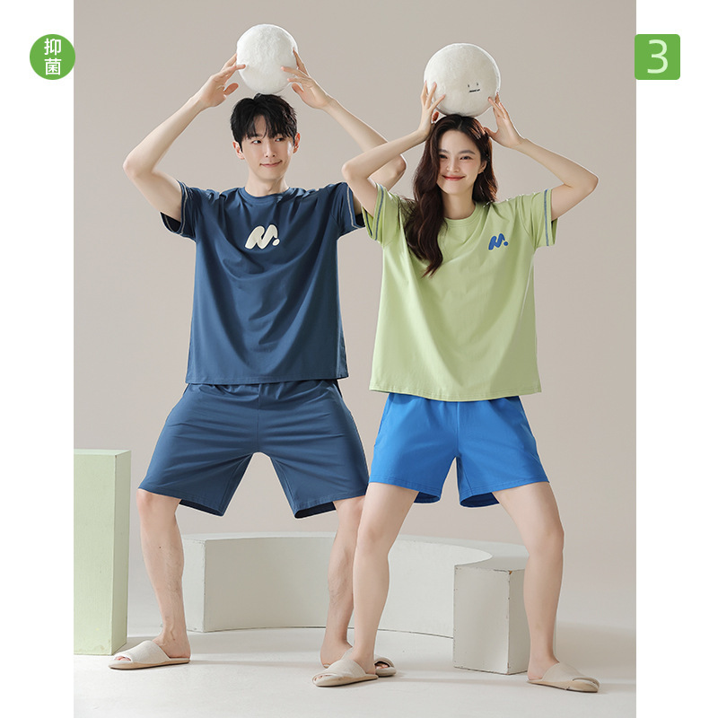 [Antibacterial Xinjiang Cotton] Short-sleeved Cotton Couple Pajamas Women's Summer Men's Pajamas Summer Thin Home Suit