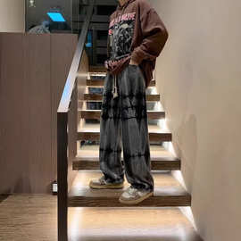 美式hiphop牛仔裤男秋冬款直筒宽松长裤潮牌痞帅高街裤子vibe