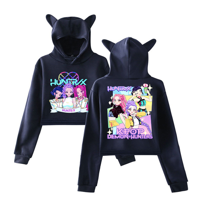 跨境KPop Demon Hunters猎魔女团周边时尚女装猫耳朵连帽短款卫衣|undefined
