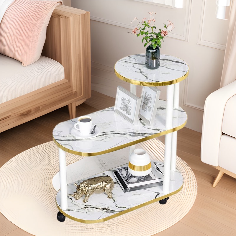 Bedroom Removable Sofa Side Table Coffee Table Small Apartment Rock Plate Marble Edge Decoration Living Room Solid Wood Storage Rack