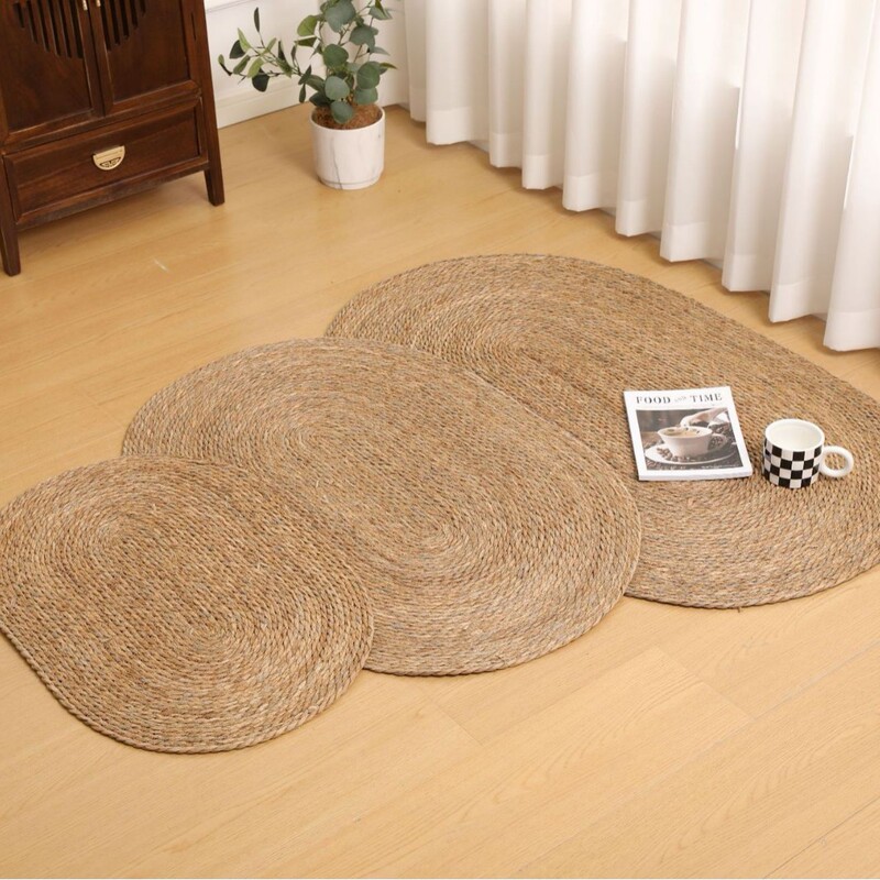 Round Rattan Floor Mat, Cat Scratching Mat, Natural Wood Color, Bedroom Bedside Carpet, Tatami, Bay Window Straw Mat