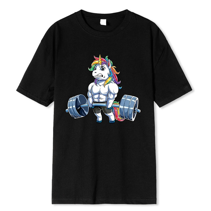 Funny gym unicorn fitness Bodybuilding crew neck men's casual short sleeve top T-shirt