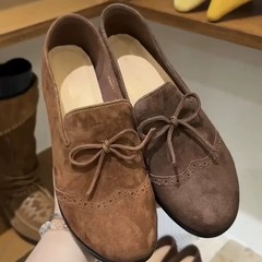 羊皮版~复古麂皮蝴蝶结布洛克单鞋乐福鞋女2025秋冬季百搭小皮鞋