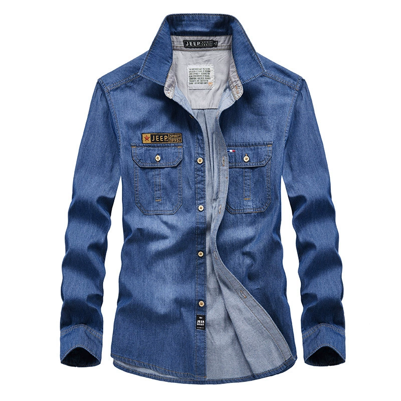 JEEP SPIRIT Мужская Осенняя новая джинсовая рубашка с длинными рукавами и лацканами мужские повседневные джинсы ZJY035