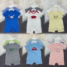 跨境夏季短袖纯棉平角哈衣连体衣两件套可爱卡通图案宝宝爬行服