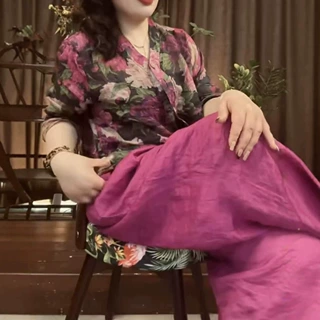 26251新大爱美依缘2026夏季新款领花色衬衫高腰阔腿裤休闲时尚女