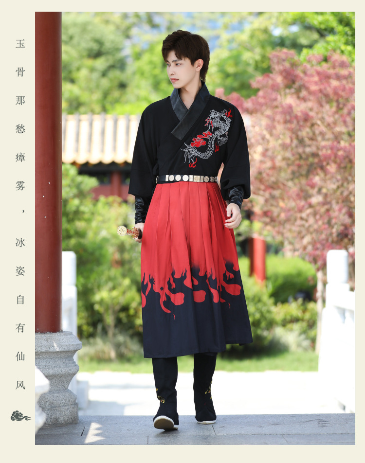 商品详情图_秋冬新款大码武侠风男女可穿明朝飞鱼服渐变黑红锦衣