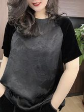 新中式国风黑色短袖t恤女夏季2024正肩设计感减龄拼接盘扣上衣潮