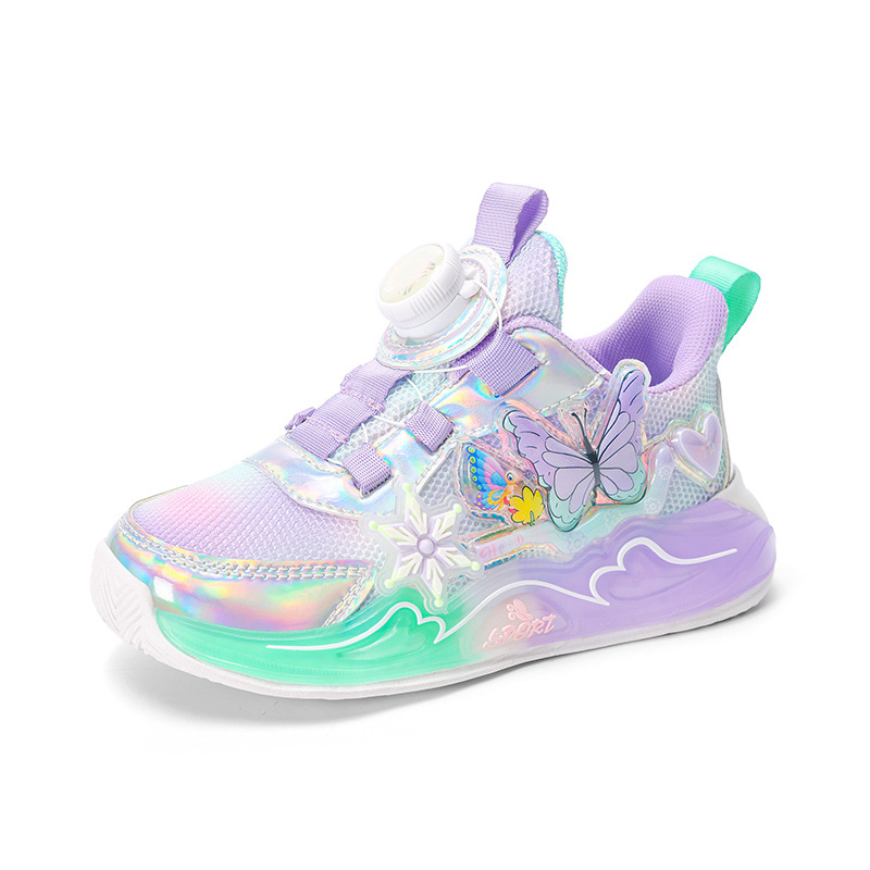 Zapatos deportivos de niñas 2026 primavera nuevo botón respirable de malla zapatos de carrera para niños grandes anti-deslizante con suela suave zapatos de papá