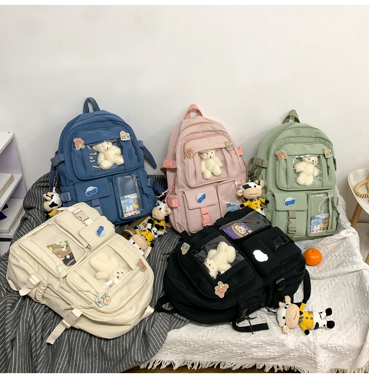637g Weight Polyester Lining Material Zipper Closure Type School Occasion Nylon Material Solid Color Pattern Women'S Gender Square Shape White, Pink, Green, Blue, Black Color Large Size Wholesale Large Capacity Bear Backpack Nihaojewelry 29