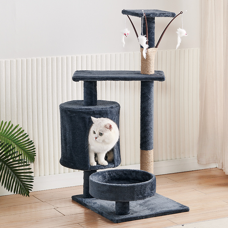 Fábrica de mascotas al por mayor franela pequeño estante para trepar para gatos con raspador de juguetes para gatos Columna de agarre de sisal Marco para trepar para gatos