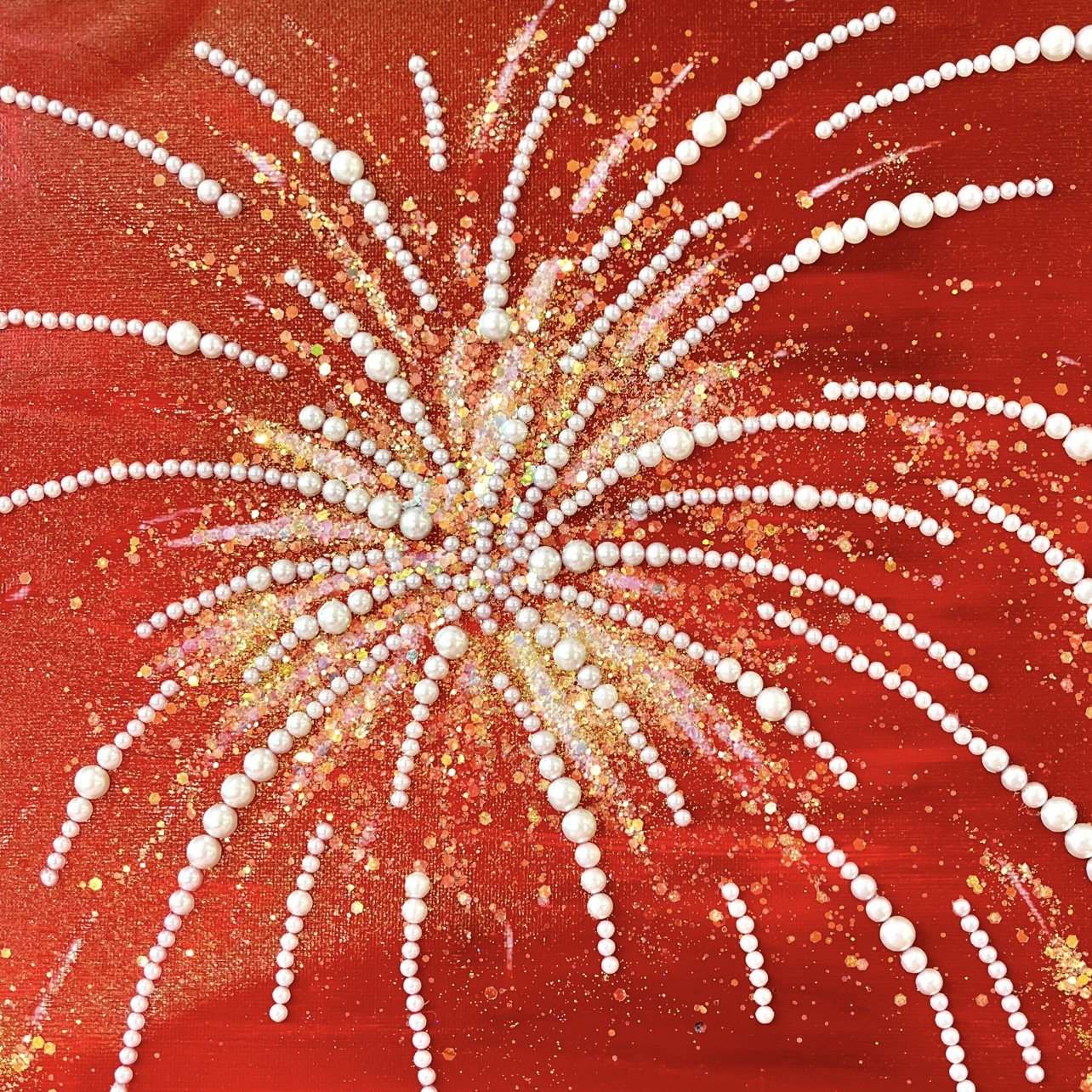 新年新款喜慶紅色珍珠閃粉煙花手工diy畫全套材料包客廳臥室擺件