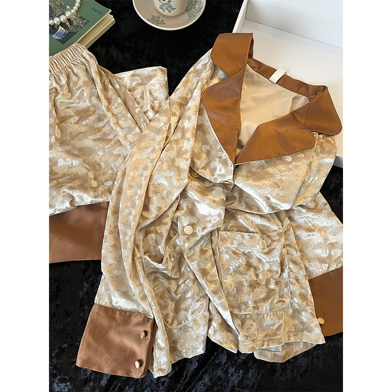 Korean-style High-end Sense Gold Velvet Pajamas Women's Autumn and Winter New Niche Warm plus size Trousers Home Clothes suit