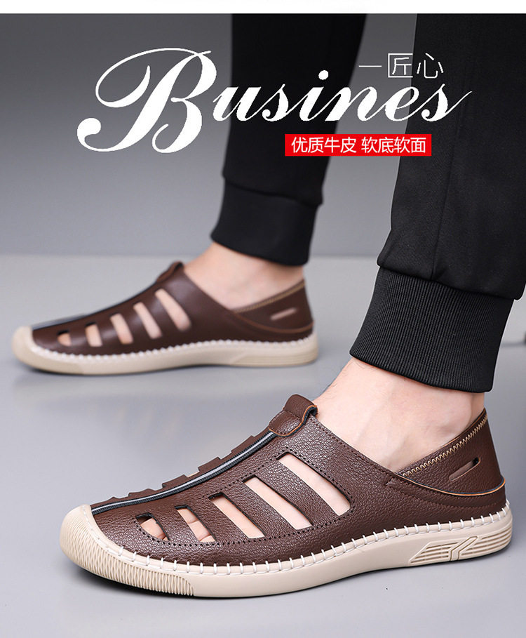 Giày lười sandal nam thoáng khí khoét lỗ, mũi tròn, đế cao su chống trượt — Màu nâu, màu đen chi tiết 4
