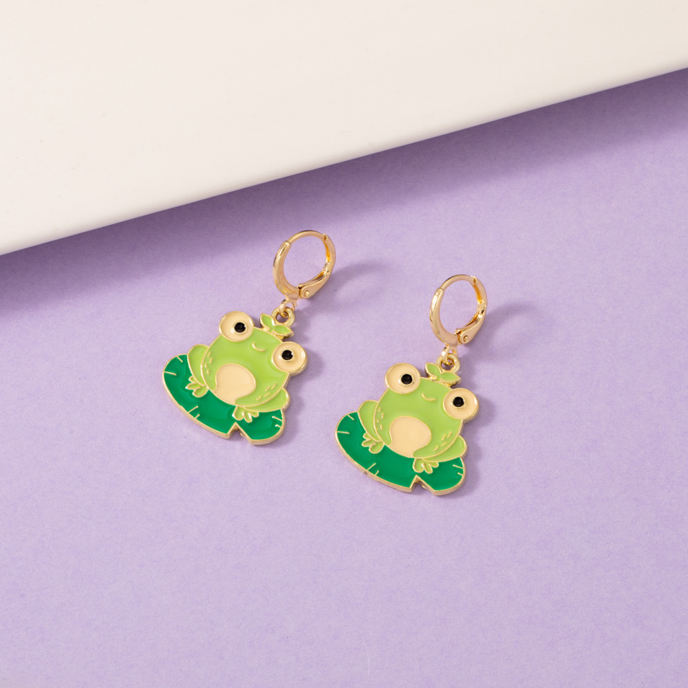 New Fashion Cartoon Frog Earrings Personality Alloy Dripping Oil Cute Color Frog Ear Clip display picture 4