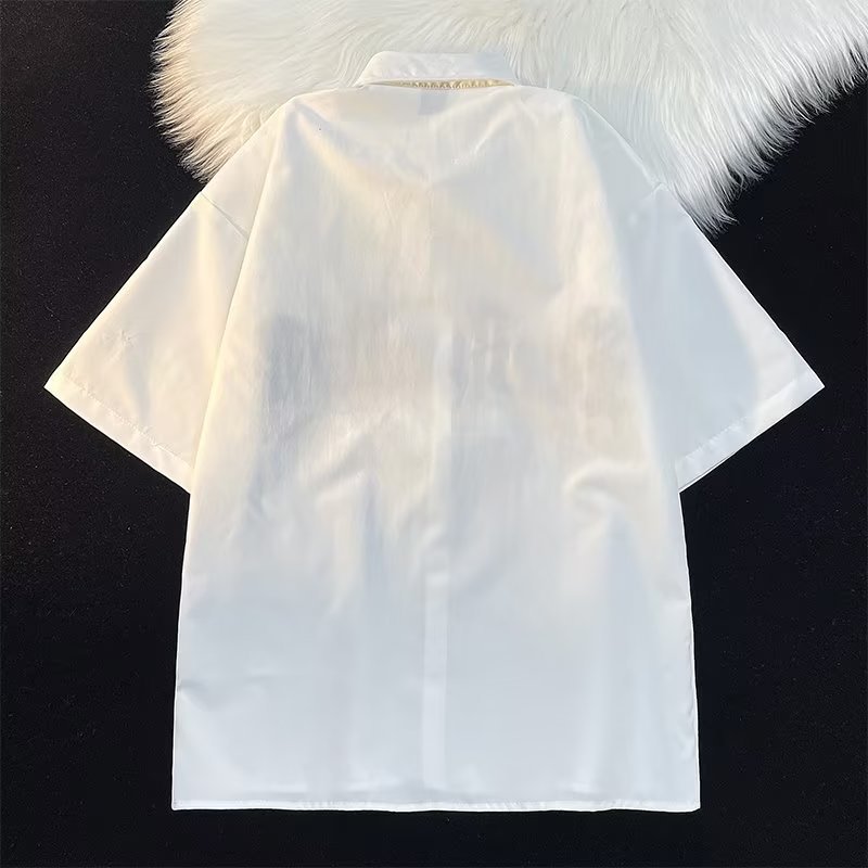 Impreso cuello cuadrado manga corta Camisa diaria primavera estándar hombres nueva moda Harajuku perezoso moda juvenil