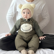 秋冬季宝宝羽绒棉背带裤2025新款韩系婴儿超萌卡通保暖长裤外出服