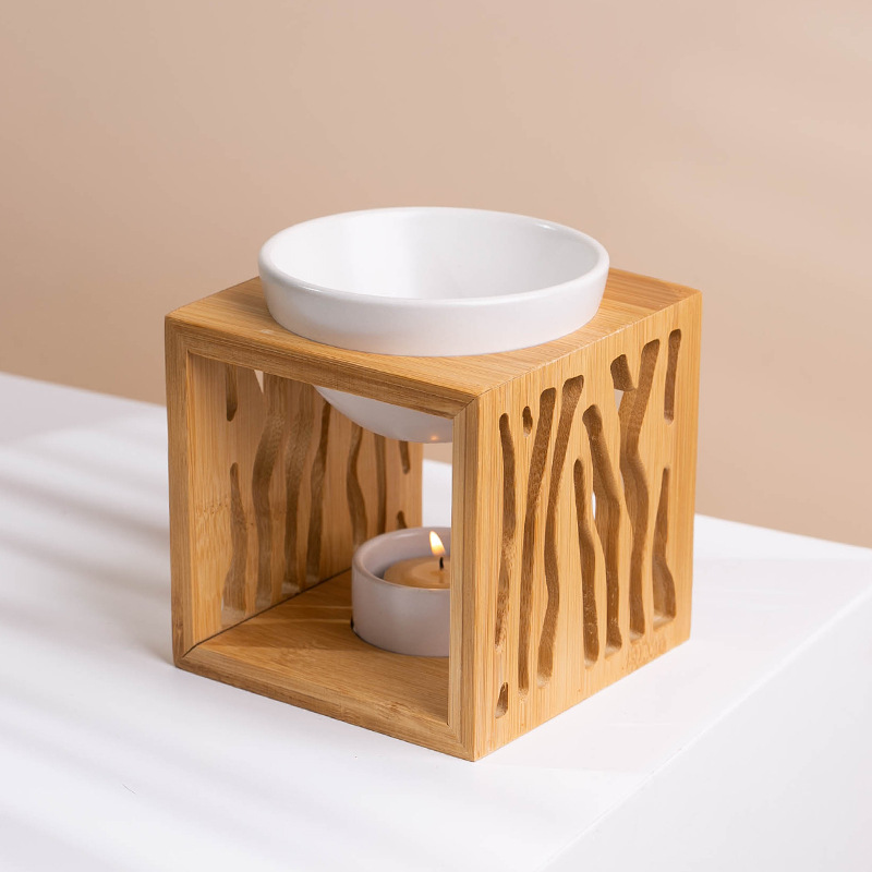 Fábrica directa de cerámica de cera de aceite esencial candelabros de bambú y madera creativos hogares vela soporte de lámpara horno de aroma artesanía adornos