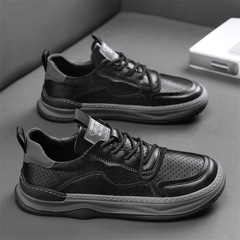 直播同款鏤空皮面板鞋戶外皮面防水工裝休閒運動男鞋學生潮鞋