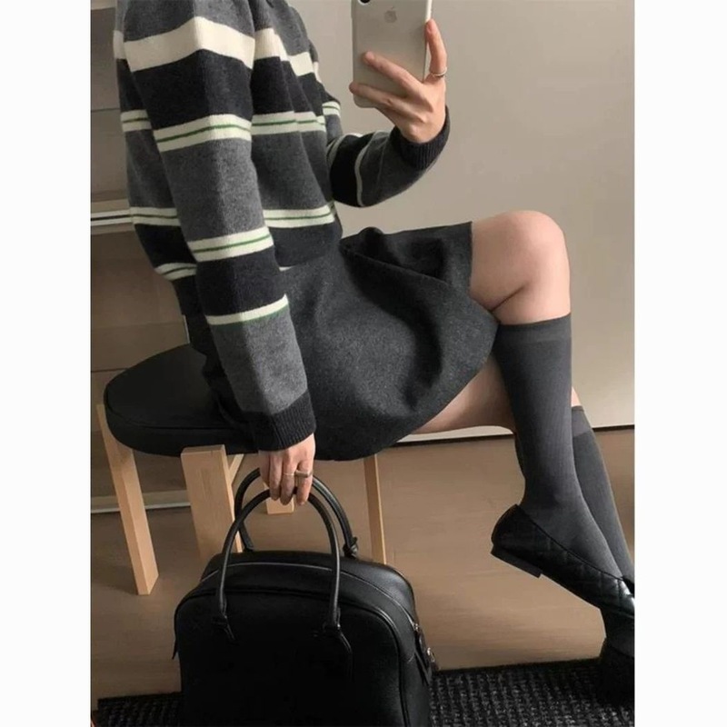 撞色条纹洋气针织衫女韩系秋季上衣新款宽松慵懒毛衣百搭减龄潮|undefined