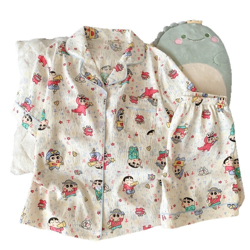 Nube de algodón pareja pijama niñas verano nuevo suelto delgado pantalones cortos de mangas cortas dos piezas impresas ropa para el hogar