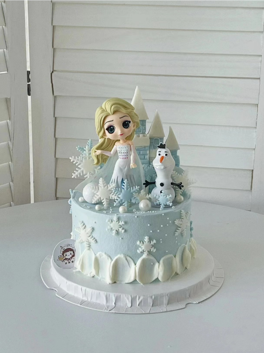 W1TR儿童女孩生日蛋糕装饰白衣冰雪女王爱莎小公主摆件雪花雪人插