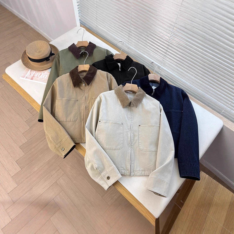 Women's 2025 Spring and Autumn New Casual Zipper Jacket Pocket Workwear Fashion Contrast Color Lapel Jacket Short Jacket