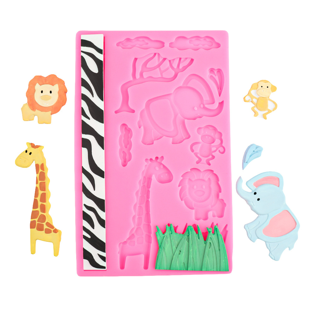 Dibujos animados león jirafa africano animal molde de silicona bricolaje mono elefante pastel de fondant chocolate para hornear