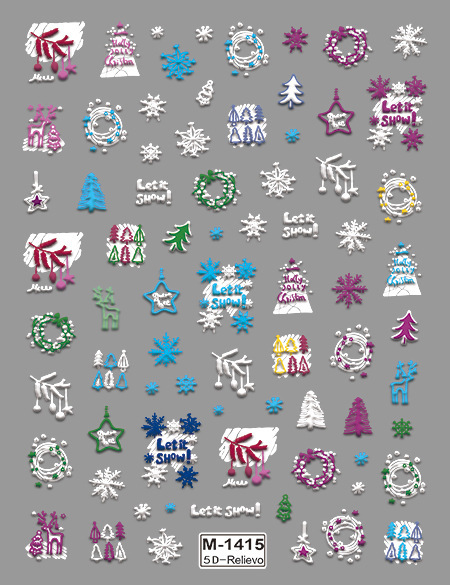 最新のクリスマスレリーフシリーズ爪貼り5D立体レリーフサンタクロースクリスマスツリークリスマス動物ネイルアート|undefined