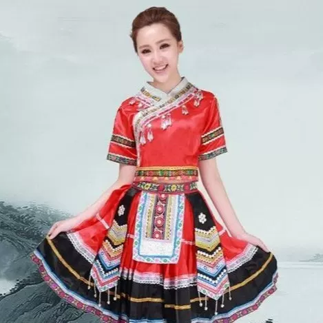广西壮族服装土家族苗族舞蹈彝族演出服百褶裙少数民族舞蹈服饰女