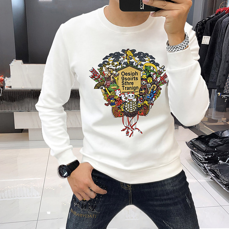 Sweat à capuche à col rond tendance pour l'automne et l'hiver, motif animal en peluche avec cinq bénédictions, combiné à la mode pour hommes_voghion.com