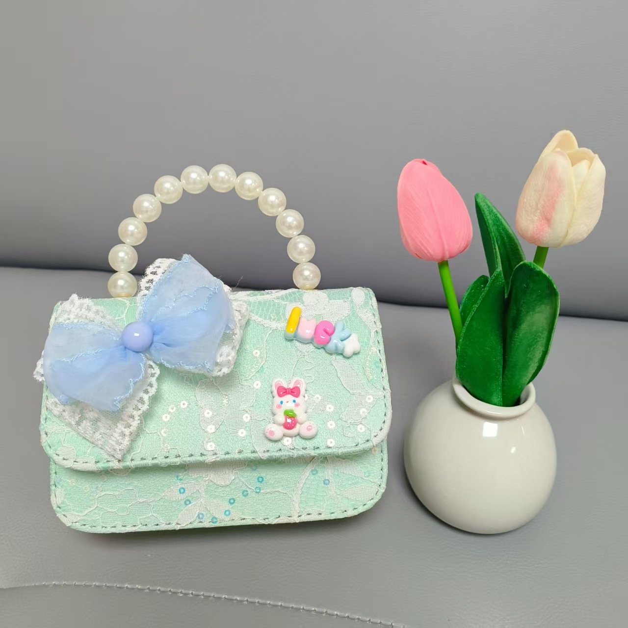 Bolsa de princesa portátil de perlas, arco de encaje, bolso de hombro, bolso de Año Nuevo, cambio de cambio