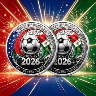Памятная монета футбольного турнира 2026 сплав 3D-рельеф