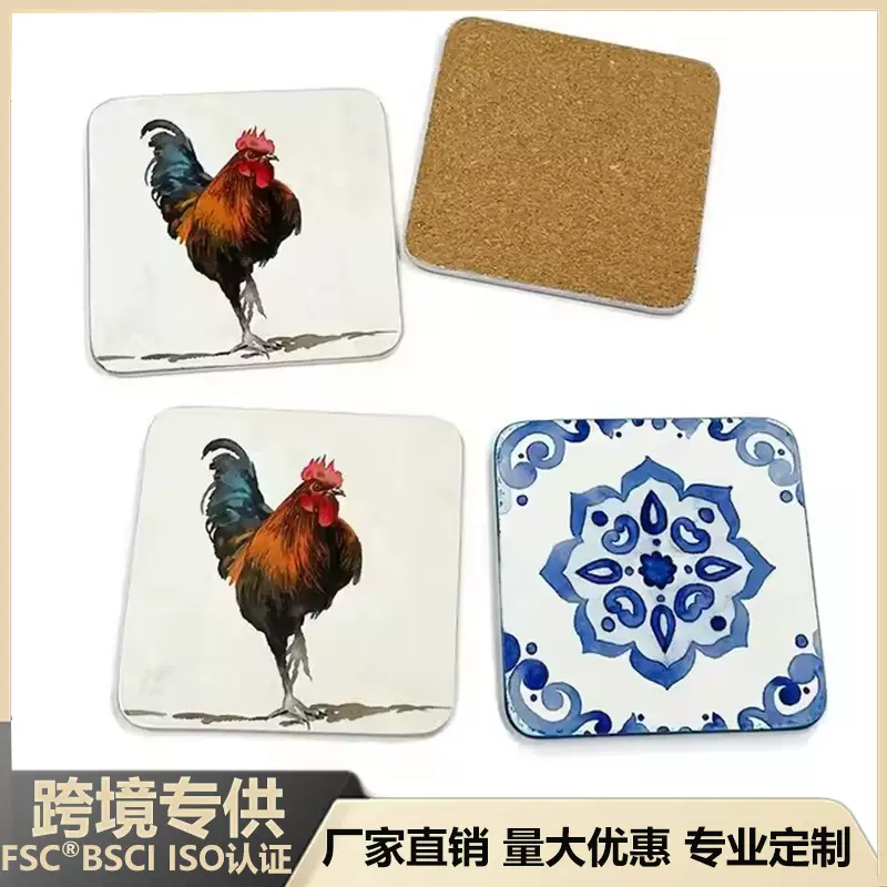 工厂直销UV印刷软木密度板杯垫中纤板杯垫软木MDF热转印杯垫批发