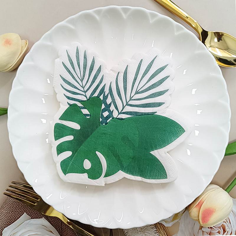 Special-Shaped Napkins Cross-Border New Color Printed Paper Towels Green Palm Leaf Kitchen Table Decoration Square Napkins