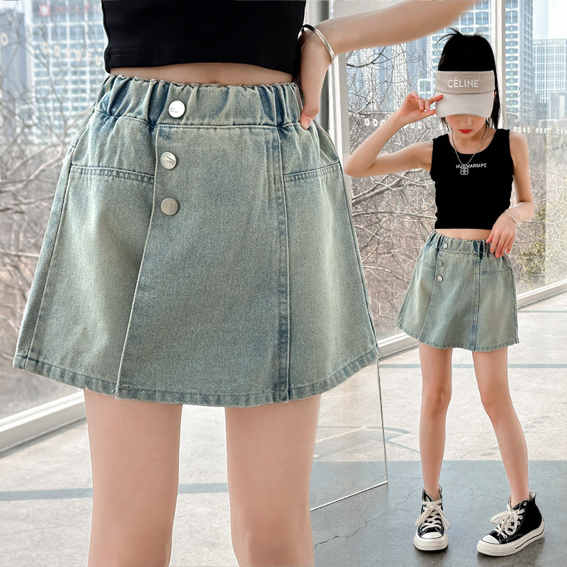 Amazon Girls' Summer Denim Culottes 2024 New Arrival Summer Fashion Trendy All-Match Hot Pants for Older Kids, Lightweight Design