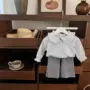条纹翻领荷叶领长袖打底衫