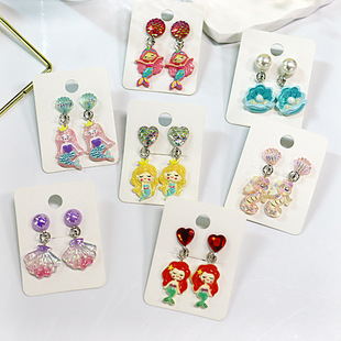Factory Direct Sales Kidsren's Ear Clips Without Piercing Pendant Earrings Heart Sparkling Diamond Princess Earrings Cartoon Earrings Batch X20