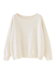 Women's Plain Scoop Neck Sweater Casual Drop Shoulder Long