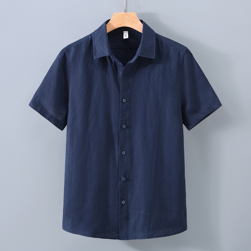 935 Pure Linen Short-Sleeved Shirt Men's Japanese Style Retro Cotton and Linen Tops Summer Thin Casual Shirt