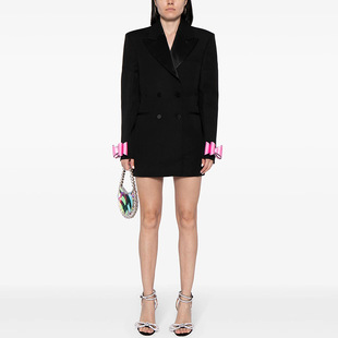 in stock 2024 European and American Star Fashion New Double-breasted Satin Collar Bow Long Suit Jacket Dress