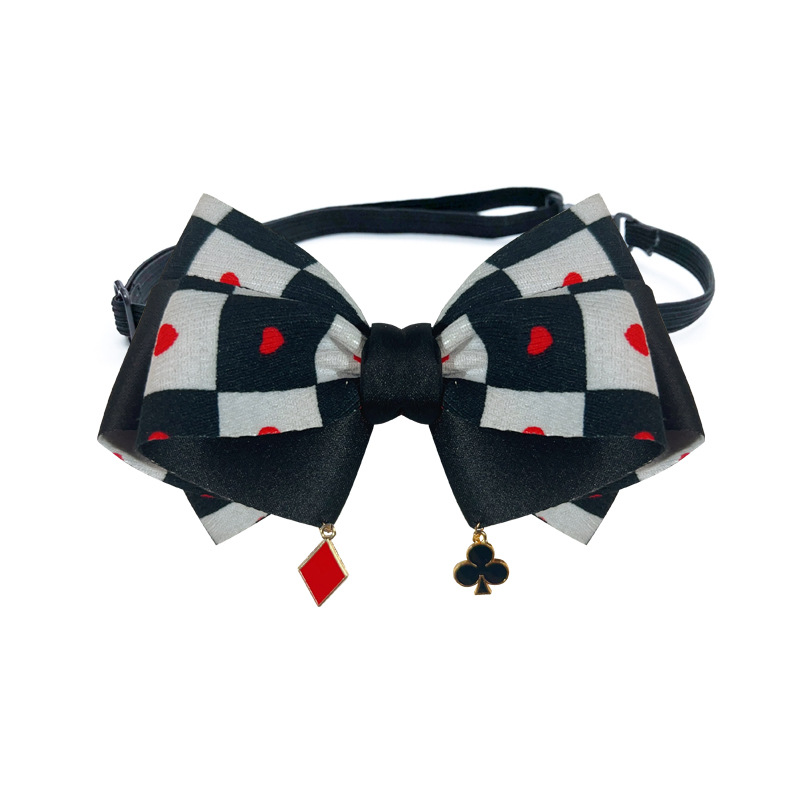 Personalidad transfronteriza estilo negro y blanco tablero de ajedrez Gins estilo de póquer corbata mujer y hombre corbata broche de arco de alta calidad image 6