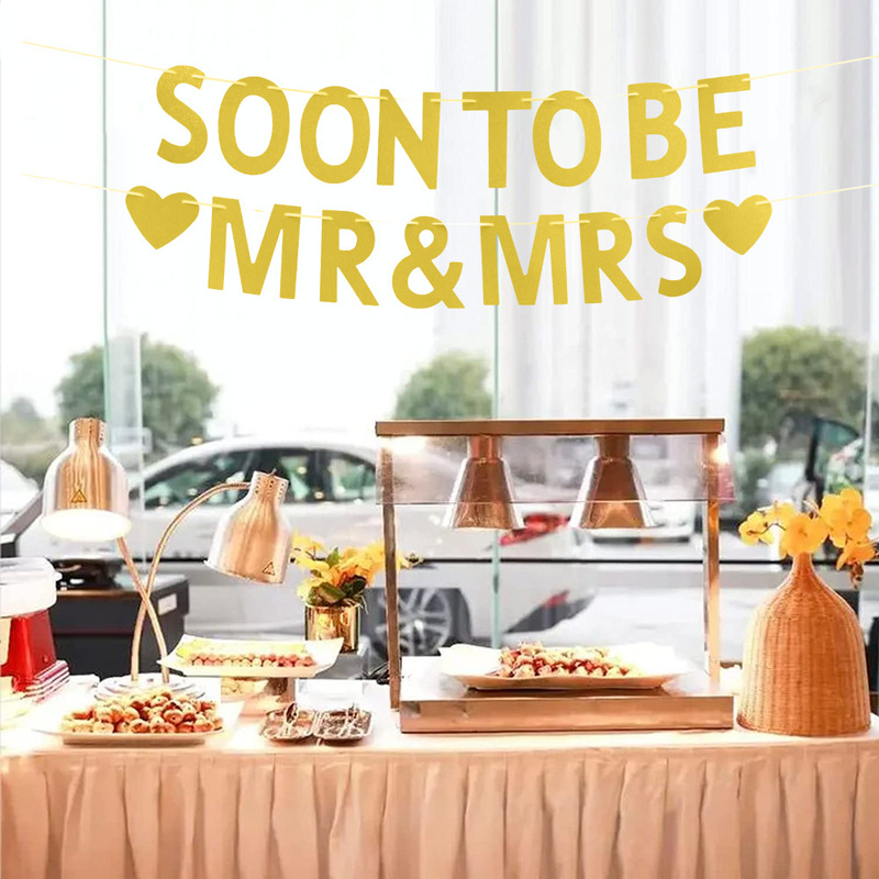 SOON TO BE MR MRS 欧美婚礼派对装饰金粉字母拉旗串旗布置横幅|undefined