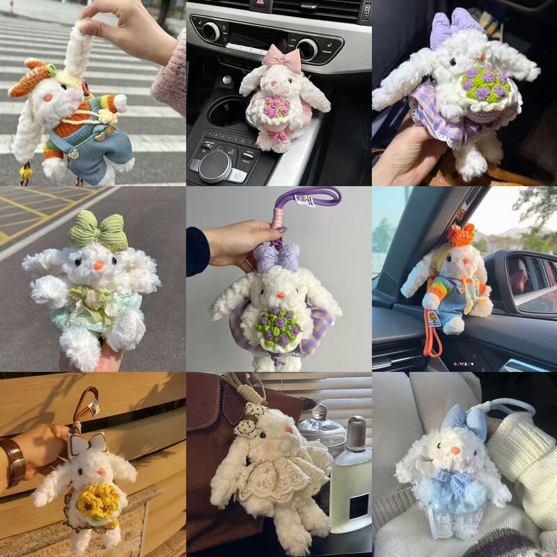 かわいい垂れ耳ウサギ人形キーホルダーぬいぐるみペンダントリボンウェア花束車のペンダント卸売|undefined