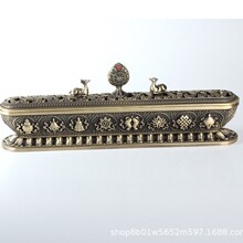 藏式电镀合金双鹿法轮卧长香炉家用装饰摆件八吉祥卧香炉香插香夹