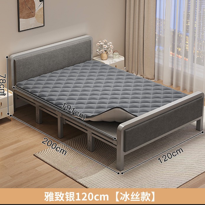 Cama plegable Cama individual Adulto doméstico 1 metro 2 Cama simple Alquiler Dormitorio Refuerzo Cama de hierro de placa dura Cama doble