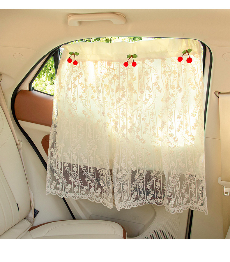 New Embroidered Summer Car Sunshade Curtain Suction Type Side Window Sun Protection Heat Insulation Curtain Women's Car Fresh Curtain