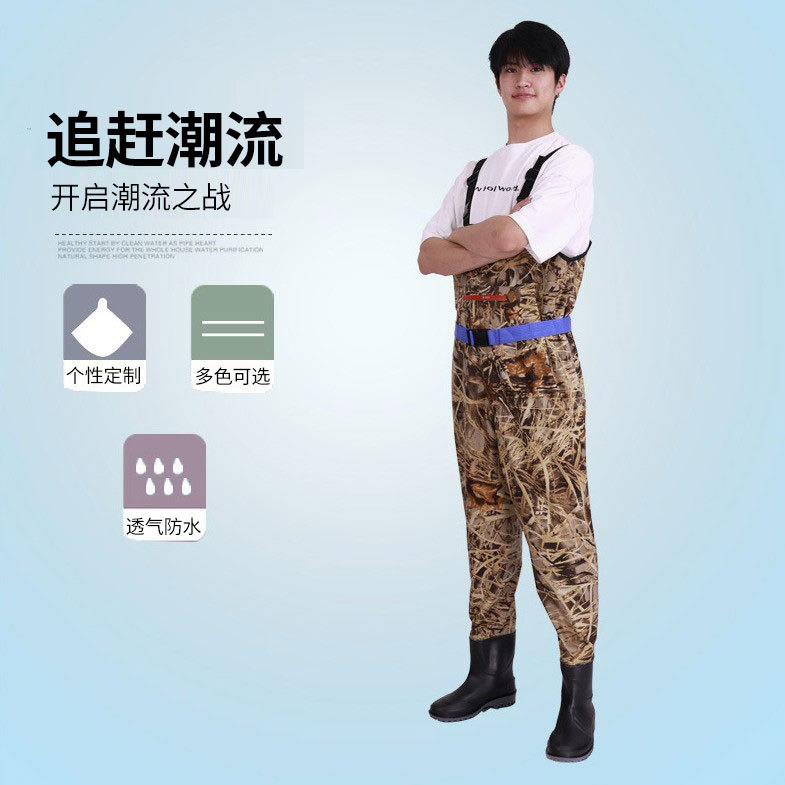 Water pants rain pants with rain boots reservoir waterproof clothes half-body one-piece men's leather Fork Fishing fish full body thickened water shoes