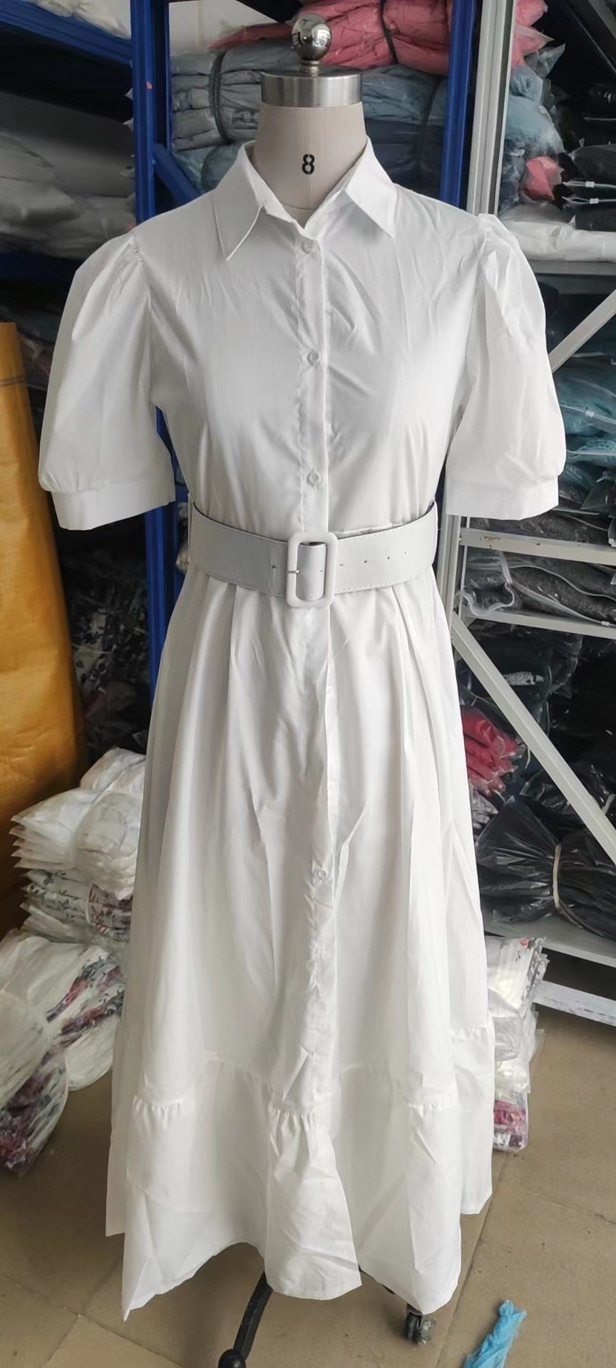 Maxi Long Dress Dress Length Type Wholesale Women's Elegant Stripe Solid Color Daily Turndown Short Sleeve Swing Dress