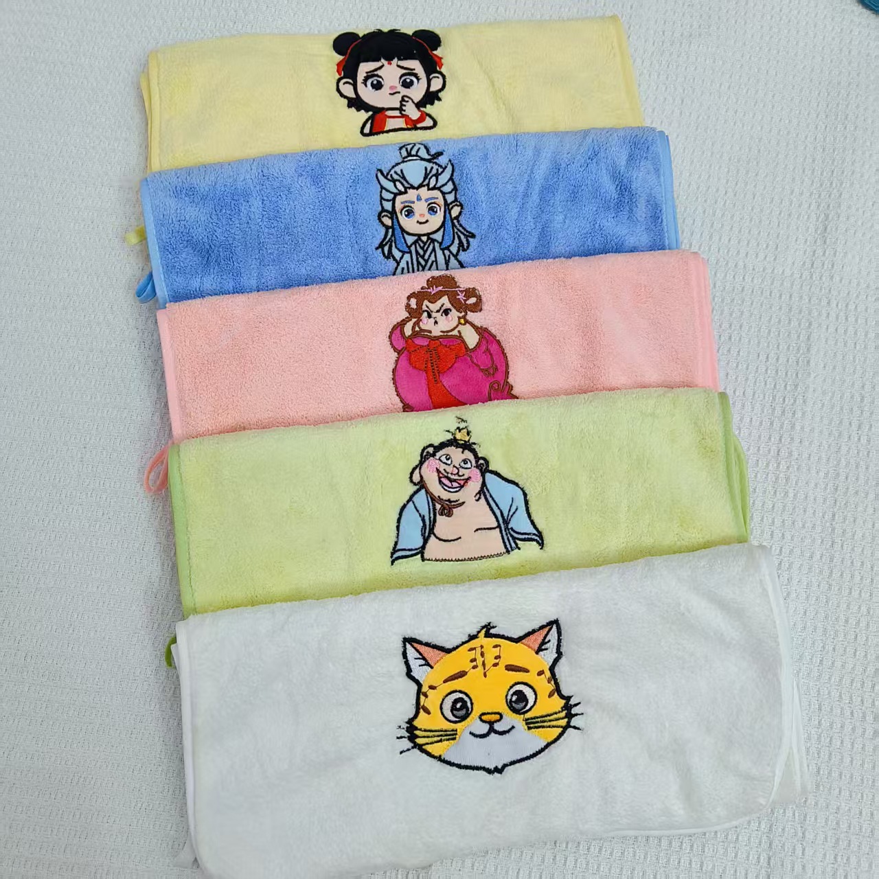 New Cartoon Coral Fleece Nezha Shiji Nv Wang Household Children's Towel Soft Absorbent Quick Dry Adult Facial Tissue 